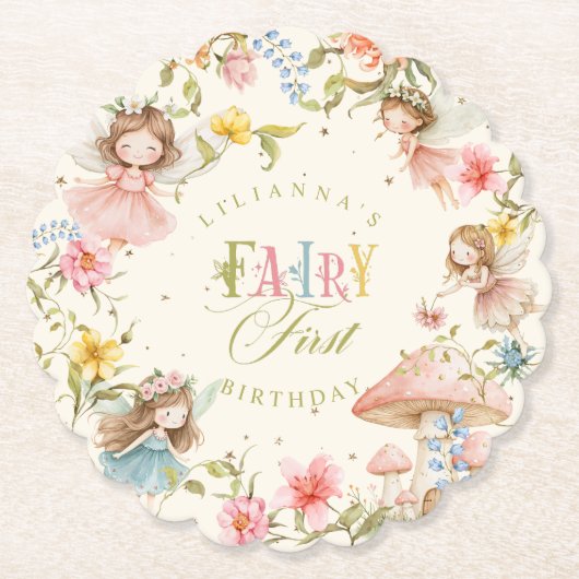 Fairy First Birthday Colorful Bright Wildflower Untersetzer (Vorderseite)