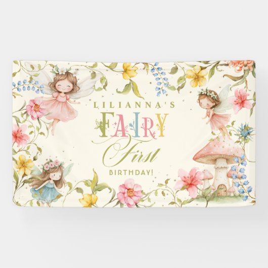 Fairy First Birthday Colorful Enchanted Garden Banner (Horizontal)
