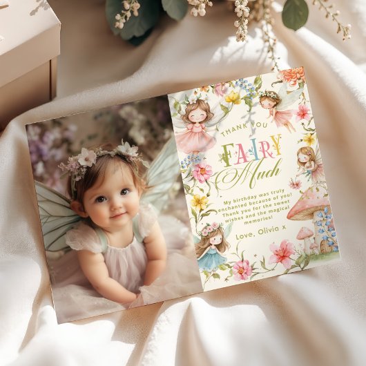 Fairy First Birthday Colorful Thank you Fairy Much Einladung