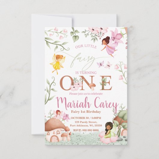 Fairy First Birthday Einladung (Vorderseite)