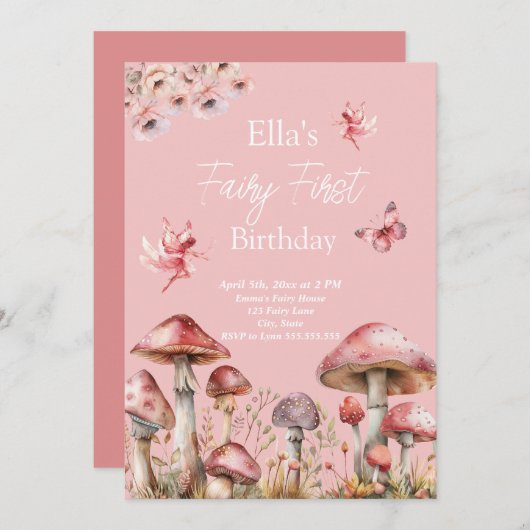 Fairy First Birthday Einladung (Vorne/Hinten)