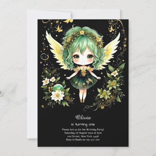 Fairy First Birthday Einladung (Vorderseite)