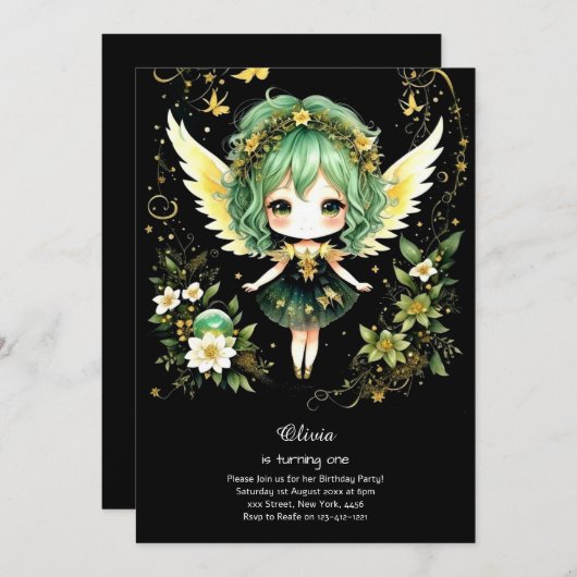 Fairy First Birthday Einladung (Vorne/Hinten)
