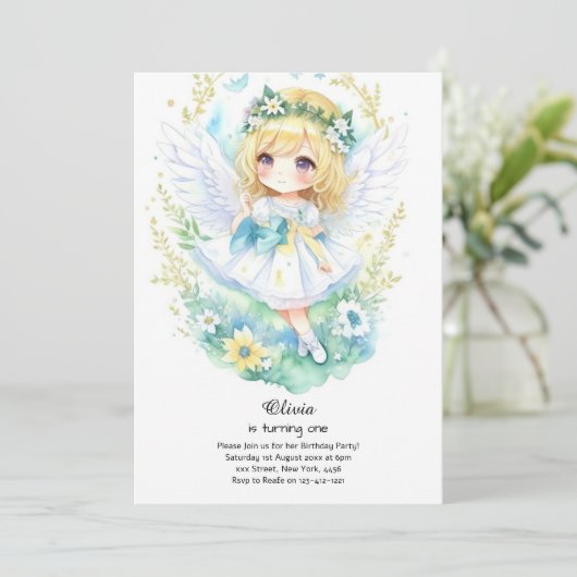Fairy First Birthday Einladung (Stehend Vorderseite)