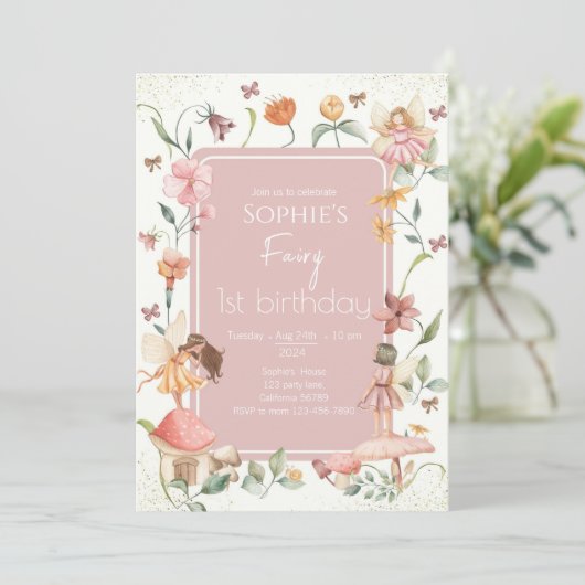 Fairy First Birthday Einladung Fairy Einladung (Stehend Vorderseite)