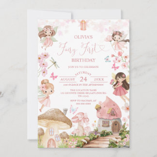 Fairy First Birthday Enchanted forest Invitation Einladung