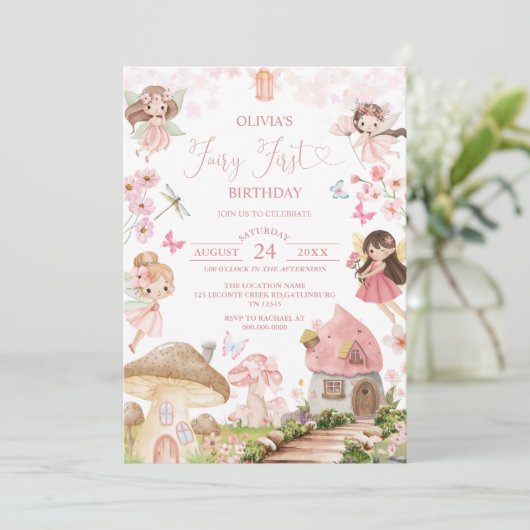 Fairy First Birthday Enchanted forest Invitation Einladung (Stehend Vorderseite)