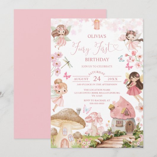 Fairy First Birthday Enchanted forest Invitation Einladung (Vorne/Hinten)