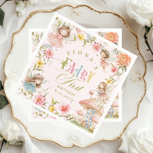 Fairy First Birthday Enchanted Garden Bright Serviette
