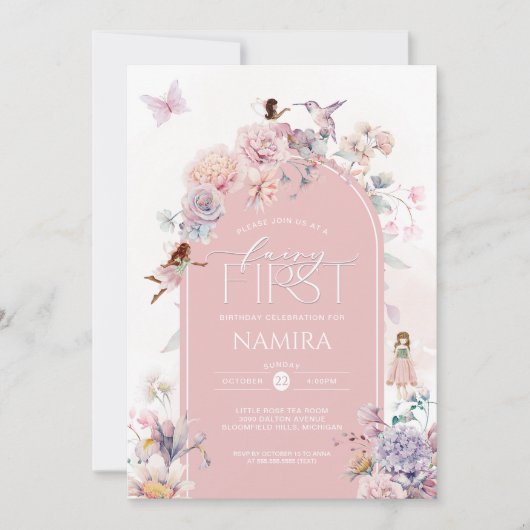 Fairy First Birthday Enchanted Garden Girls Fee Einladung (Vorderseite)