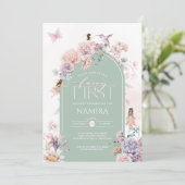 Fairy First Birthday Enchanted Garden Party Einladung (Stehend Vorderseite)