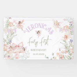 Fairy First Birthday Enchanted garden Whimsical Banner