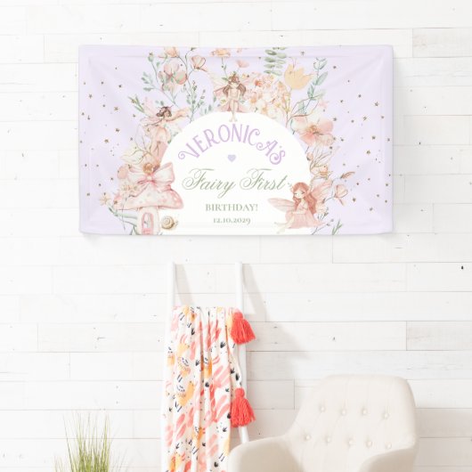 Fairy First Birthday Enchanted garden Whimsical Banner (Insitu)