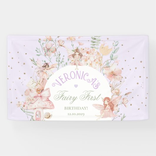 Fairy First Birthday Enchanted garden Whimsical Banner (Horizontal)