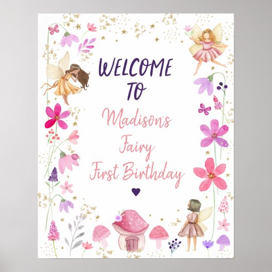 Fairy First Birthday Enchanted Garden Willkommen Poster (Vorne)