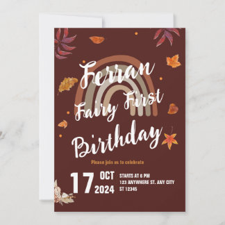 Fairy First Birthday Fall Boho Rainbow Einladung
