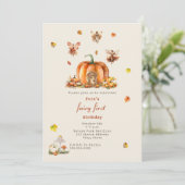 Fairy First Birthday Fall Woodland Pumpkin Einladung (Stehend Vorderseite)