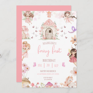 Fairy First Birthday Forest Watercolor Mushroom  Einladung