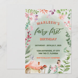 Fairy First Birthday Forest Watercolor Mushroom Einladung