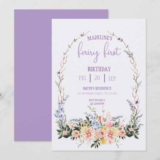 Fairy First  Birthday Forest Watercolor Mushroom  Einladung (Vorne/Hinten)