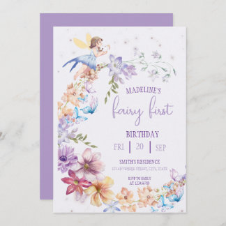 Fairy First  Birthday Forest Watercolor Mushroom  Einladung