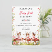 Fairy First Birthday Forest Watercolor Mushroom Einladung (Stehend Vorderseite)