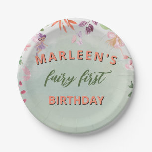 Fairy First Birthday Forest Watercolor Mushroom Pappteller