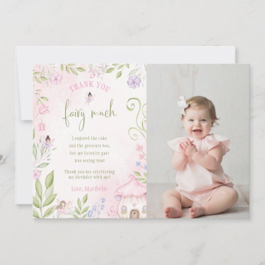 Fairy First Birthday Foto Vielen Dank Einladung (Vorderseite)
