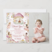 Fairy First Birthday Foto Vielen Dank Einladung (Vorderseite)