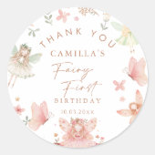 Fairy First Birthday Girl Runder Aufkleber (Vorderseite)