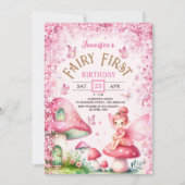 Fairy First Birthday Girls Rosa verzauberter Wald Einladung (Vorderseite)