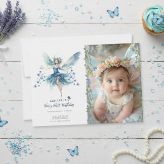 Fairy First Birthday Invitation | Dusty Blue Einladung