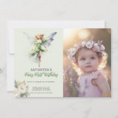 Fairy First Birthday Invitation | Dusty green Einladung (Vorderseite)