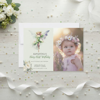 Fairy First Birthday Invitation | Dusty green Einladung