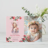 Fairy First Birthday Invitation | Dusty Pink Einladung (Stehend Vorderseite)