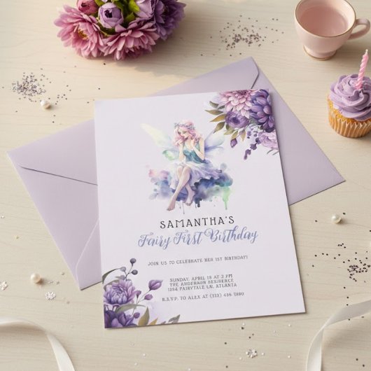 Fairy First Birthday Invitation | Dusty Purple Einladung
