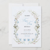 Fairy First Birthday Invitation | Elegant Blue  Einladung (Vorderseite)