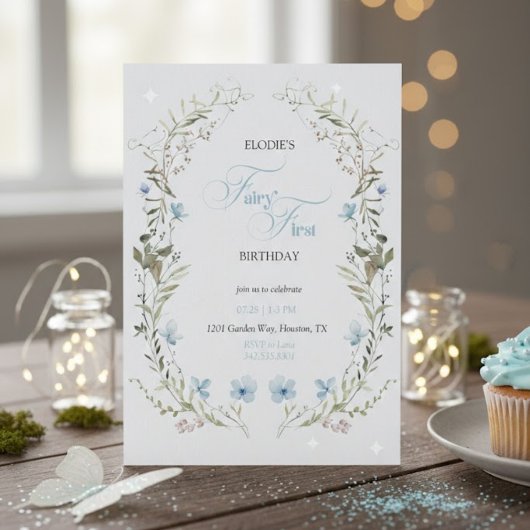 Fairy First Birthday Invitation | Elegant Blue  Einladung
