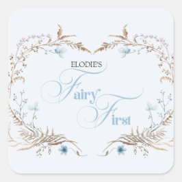 Fairy First Birthday Invitation | Elegant Blue  Quadratischer Aufkleber