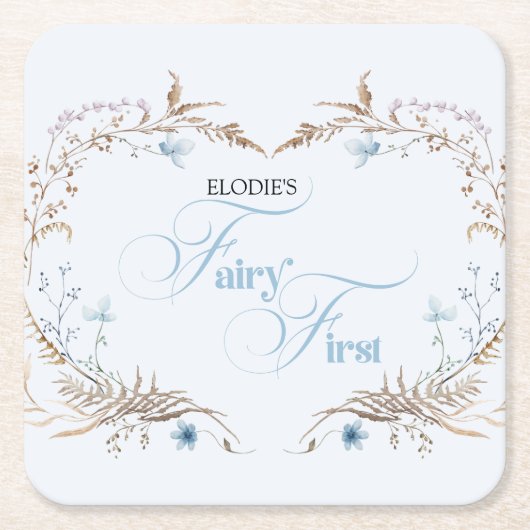 Fairy First Birthday Invitation | Elegant Blue  Rechteckiger Pappuntersetzer (Vorderseite)