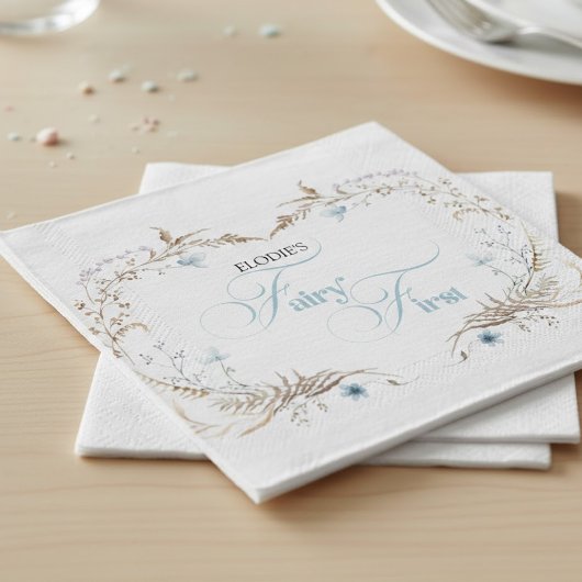 Fairy First Birthday Invitation | Elegant Blue  Serviette