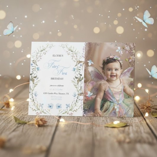 Fairy First Birthday Invitation | Floral Photo Einladung