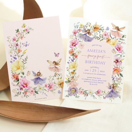 Fairy First Birthday Lush Wildblume Garden Party Einladung