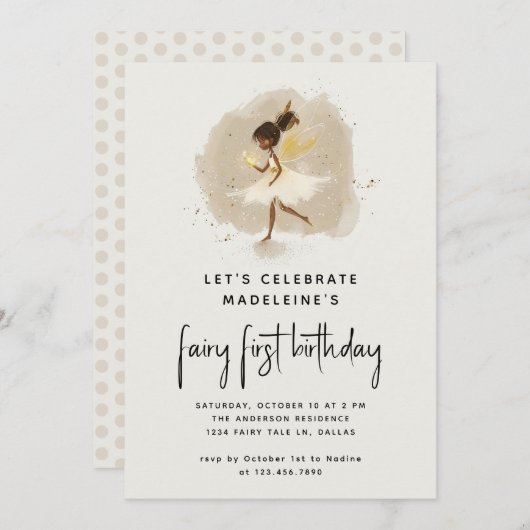 Fairy First Birthday Modern Pixie Elf 1. Geburtsta Einladung (Vorne/Hinten)