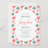 Fairy First Birthday Niedlich farbenfrohe Pilze Einladung (Vorderseite)
