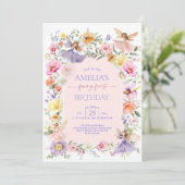 Fairy First Birthday Niedlich Floral Garden Fairie Einladung (Stehend Vorderseite)