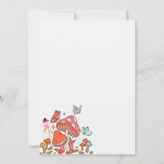 Fairy First Birthday niedlich Watercolor Mushroom Einladung (Rückseite)