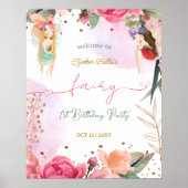 Fairy First Birthday Party Baby Girl Begrüßungszei Poster (Vorne)
