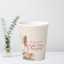 Fairy First Birthday Party Blush Pink Personalisie Pappbecher