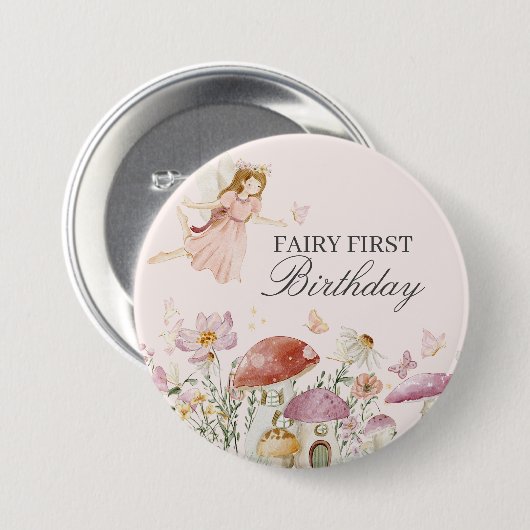 Fairy First Birthday Party Dessert Gevor Button (Vorne & Hinten)